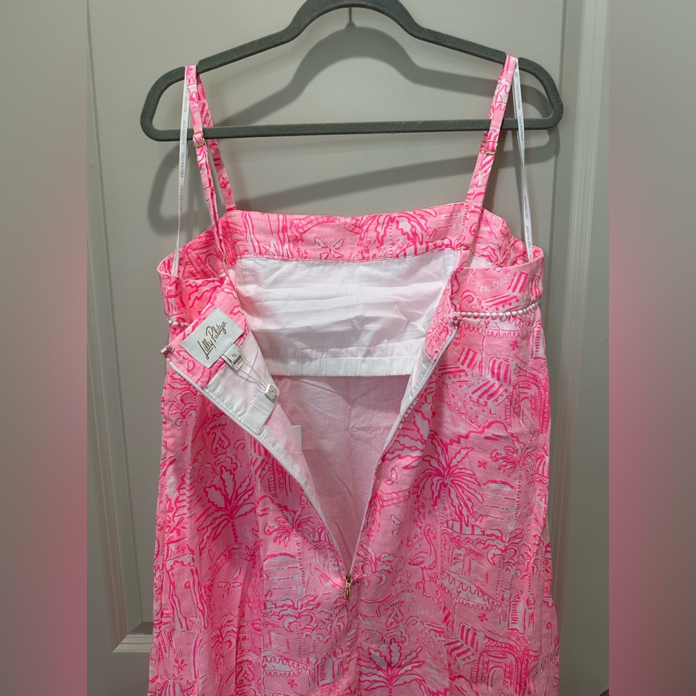 NWT Lilly Pulitzer Pink and White tropical Rozalie Linen Maxi Dress size 12 🌸💕🦩 - Picture 5 of 10